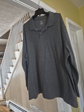 HBCali Men's Long-Sleeve Polo in Charcoal Gray
